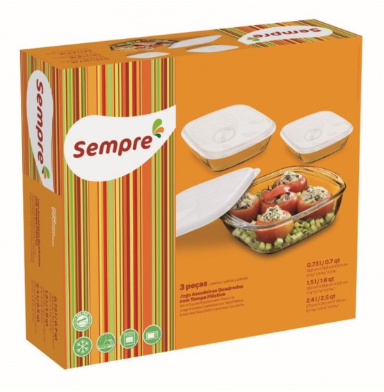 SEMPRE Square Bake glass Dishes with lid Set of 3-Piece Oven/Microwave Baking .