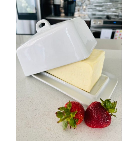 WHITE PORCELAIN Butter Dish, Large DISH with Lid - Fits 1 Pound of Butter, Dishwasher Safe.