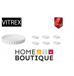 VITREX White Porcelain Set OF 7PCs  (1PC 9.75’ Quiche And Pie Dish AND 6PCs 4.75’ OF Creme Brulee Dishes).