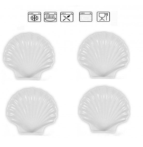 ARTIKA Coquille St-Jacques/ 4pcs Porcelain Shell Shape plates  7.75-Inch