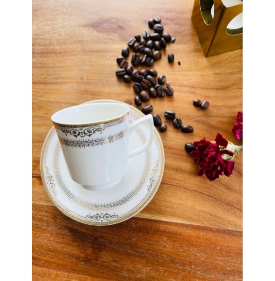 ESPRESSO Coffee Cup & Saucer Gold Decorated. 2.4 Oz