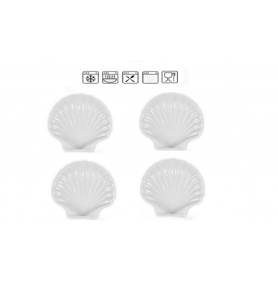 ARTIKA Set of 4 porcelain Shell plates  (Coquille st-Jacques) , 6'' (15.9 cm)