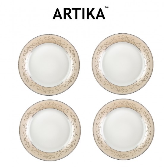 ARTIKA Dinnerware Set, 4-piece round porcelain Premium Quality ,10.5'', Gold DECO