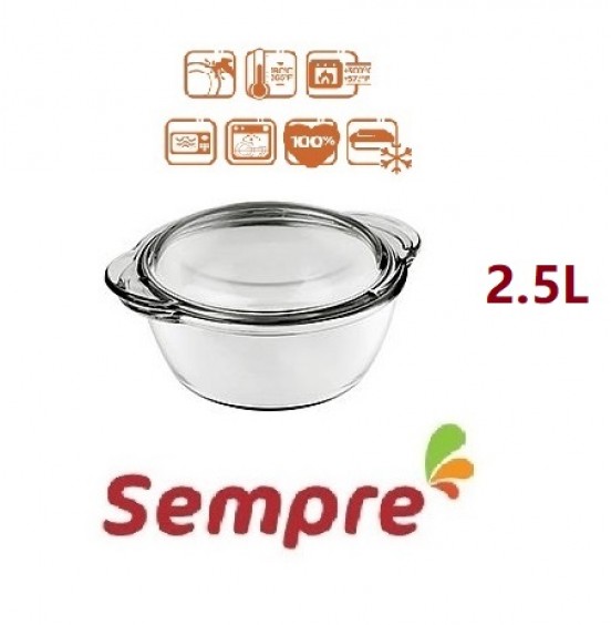 SEMPRE Oven Glass Dish W/Cover 2.5L, Microwave/Oven safe.