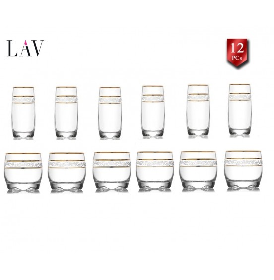 Lav Set Of 12 Gold Deco  Glasses 9.75oz -13.75oz