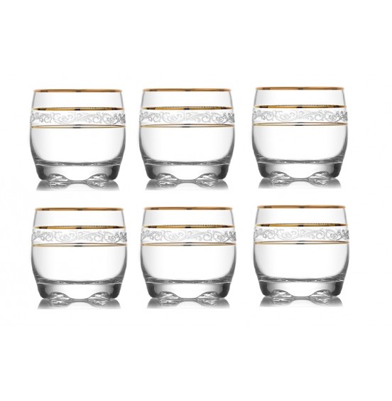 LAV Set Of 6  Whisky Glasses Gold Deco  9.75oz.