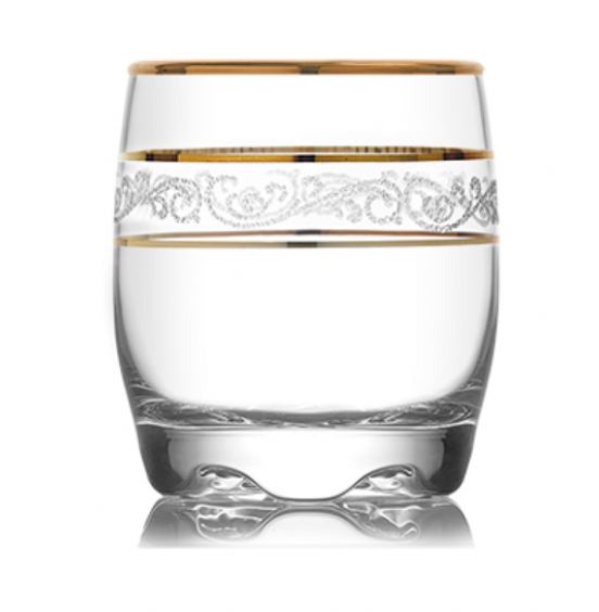 LAV Set Of 6  Whisky Glasses Gold Deco  9.75oz.