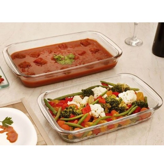 Marinex rectangle Dish Glass Oven/Microwave Baking  Set of 2 PC ( 2.2-LT/1.6LT)