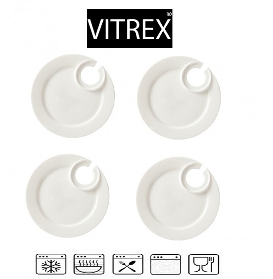 Vitrex Set Of 4 Cocktail Plate with Wine Glass Holder, 8''