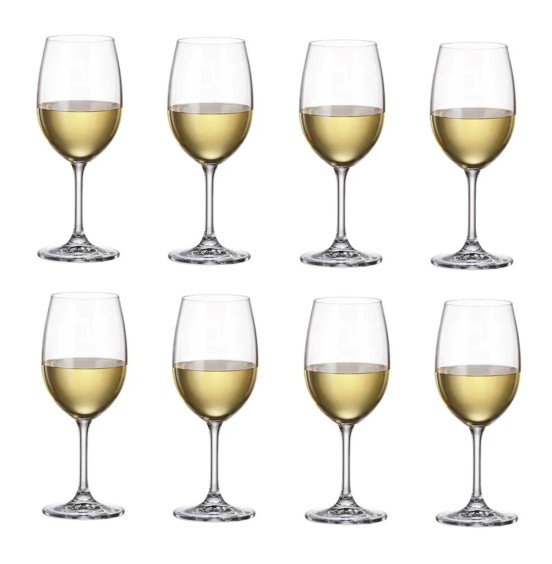 Leona Set of 8  Bohemian lead free Crystal Wine Glasses, 340 ml 
