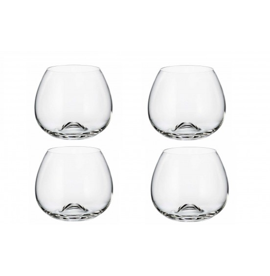 Set of 4  Bohemian stemless lead free Crystal Brandy Glasses, 440 ml 