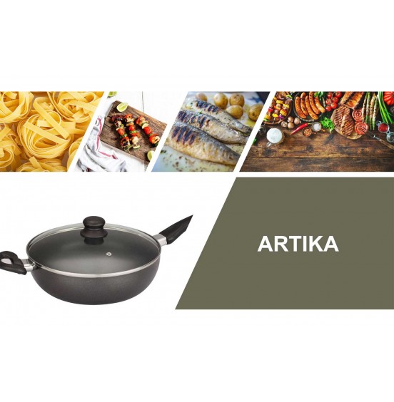 40008- Artika 28 Cm Deep Sauté Frying Pan With Glass Lid